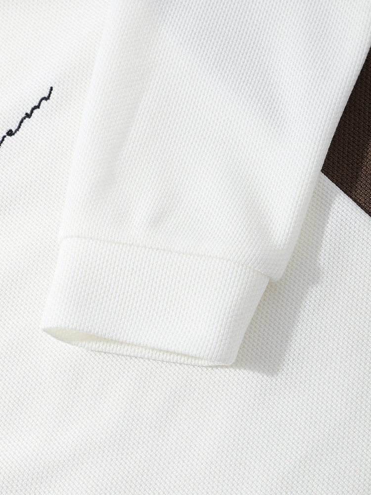 Men's Two-Tone Knitted T-Shirt | Character Embroidery Long Sleeve Style
