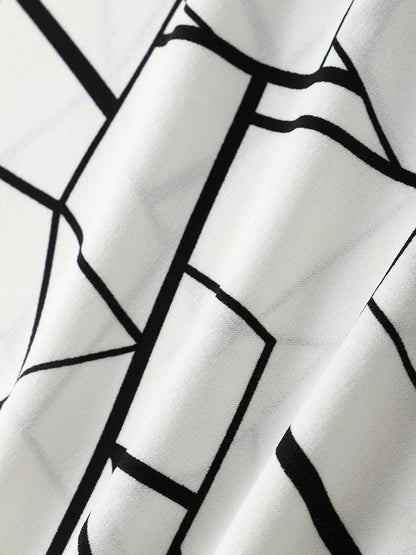 Men's All-Over Geometric Lines Print T-Shirt | White Crew Neck Short Sleeve