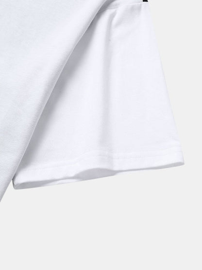 Men's Two-Tone Patchwork T-Shirt | Funny Face Print Preppy Short Sleeve
