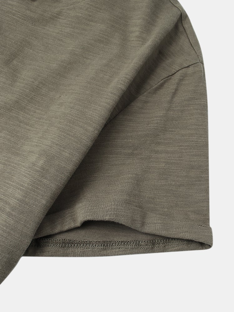 Men's Solid Color Drawstring Hooded T-Shirt | 100% Cotton Short Sleeve Style