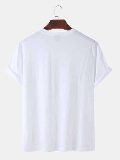 Men's 100% Cotton Hand Circle Print T-Shirt | Crew Neck Preppy Short Sleeve Style