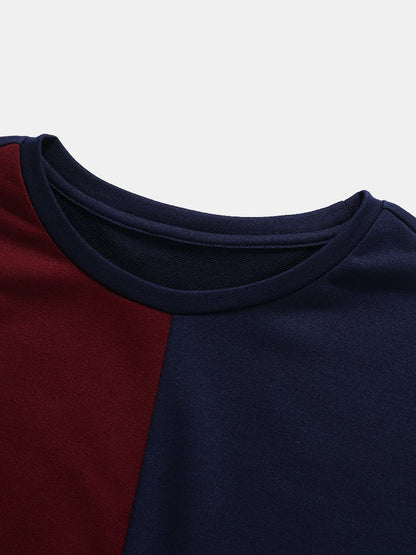 Men's Tricolor Patchwork T-Shirt | Crew Neck Short Sleeve Preppy Style