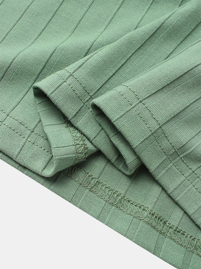Men's Rib Green Basics T-Shirt | Crew Neck Short Sleeve Style