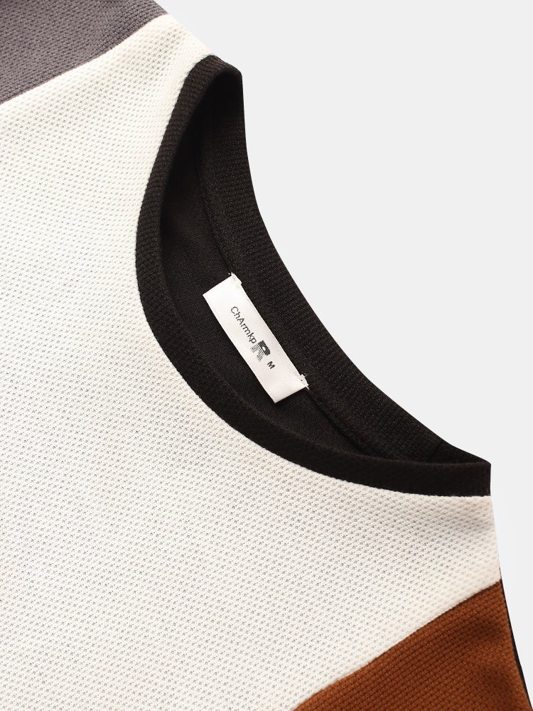 Men's Letter Pattern Knitted Patchwork T-Shirt | Crew Neck Short Sleeve