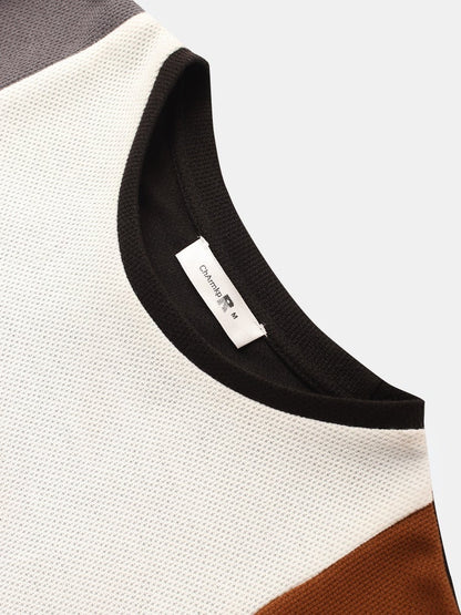 Men's Letter Pattern Knitted Patchwork T-Shirt | Crew Neck Short Sleeve