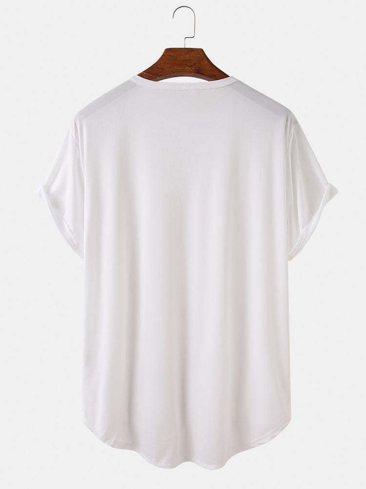 Men's Line Graphic High Low Curved Hem T-Shirt | Sports Short Sleeve Style