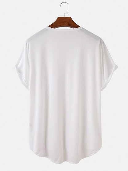 Men's Line Graphic High Low Curved Hem T-Shirt | Sports Short Sleeve Style