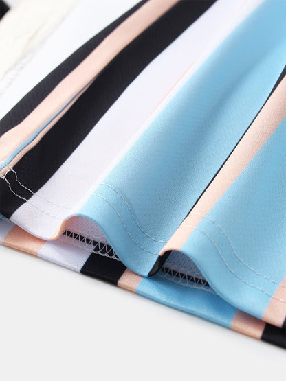 Men's Vertical Stripes Print T-Shirt | Loose Casual Breathable Round Neck Style