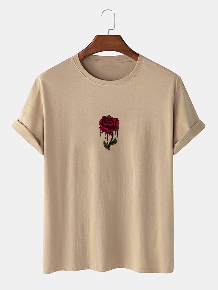 Men's 100% Cotton Rose Graphics T-Shirt | Casual Short Sleeve Style