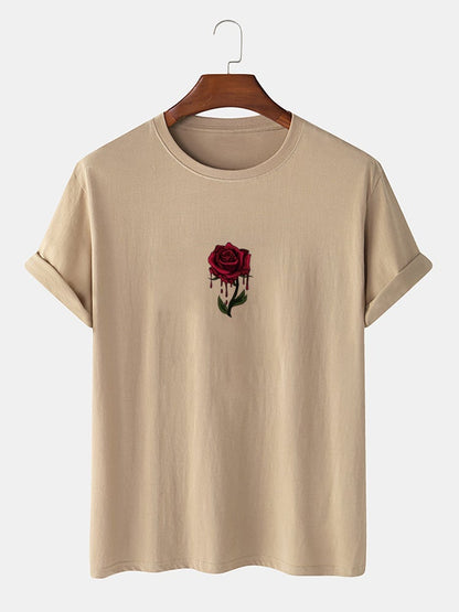 Men's 100% Cotton Rose Graphics T-Shirt | Casual Short Sleeve Style
