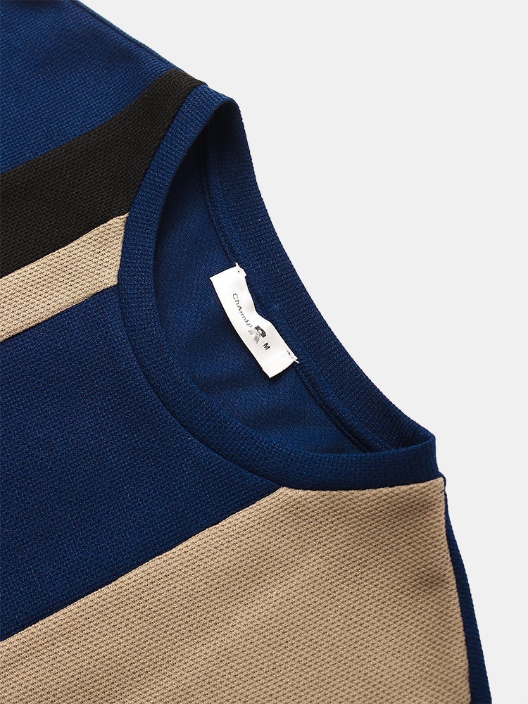 Men's Knitted Contrasting Color T-Shirt | Short Sleeve Stitching Style