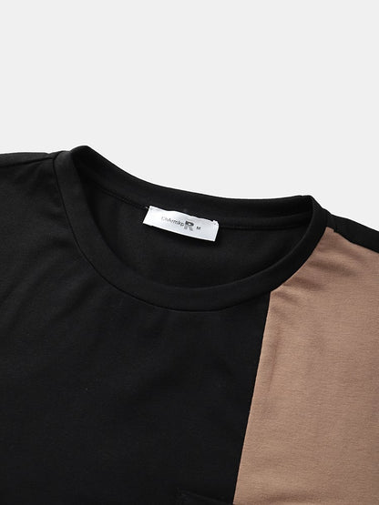 Men's Tricolor Patchwork Pocket T-Shirt | Crew Neck Short Sleeve Style