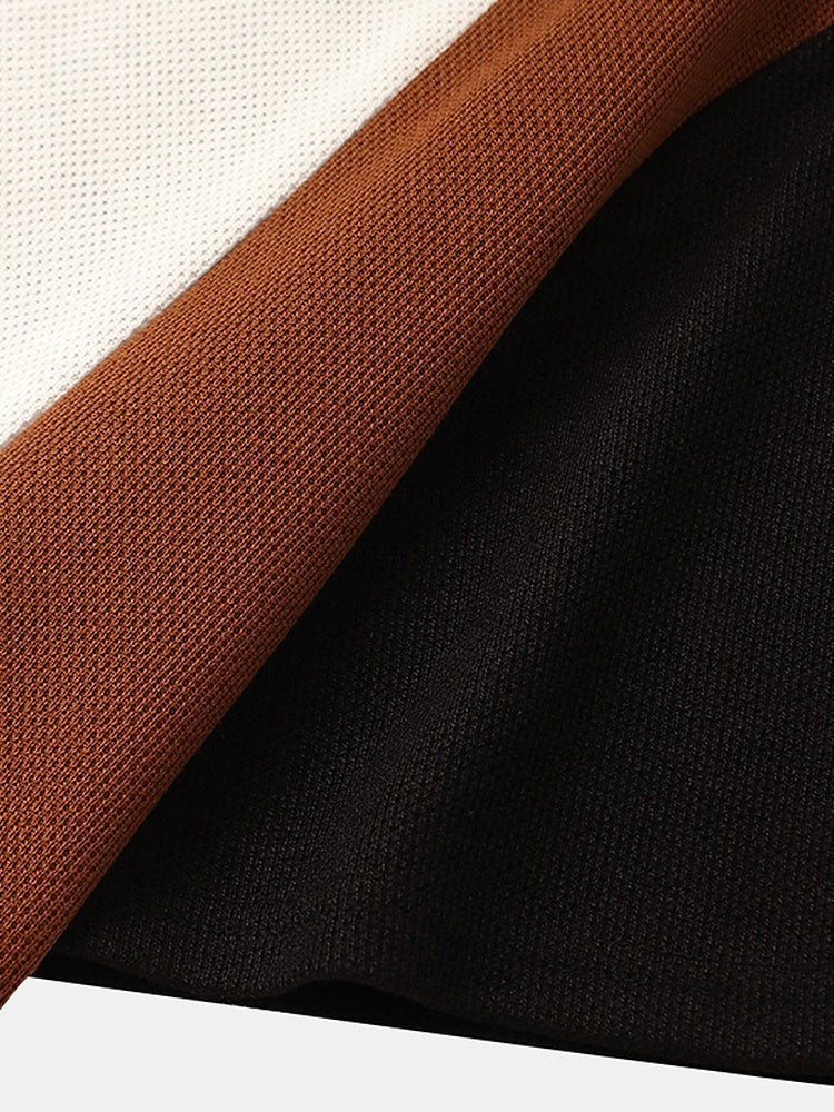 Men's Block Stripe Patchwork T-Shirt | Letter Embroidery Knitted Short Sleeve Preppy Style