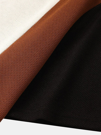 Men's Block Stripe Patchwork T-Shirt | Letter Embroidery Knitted Short Sleeve Preppy Style