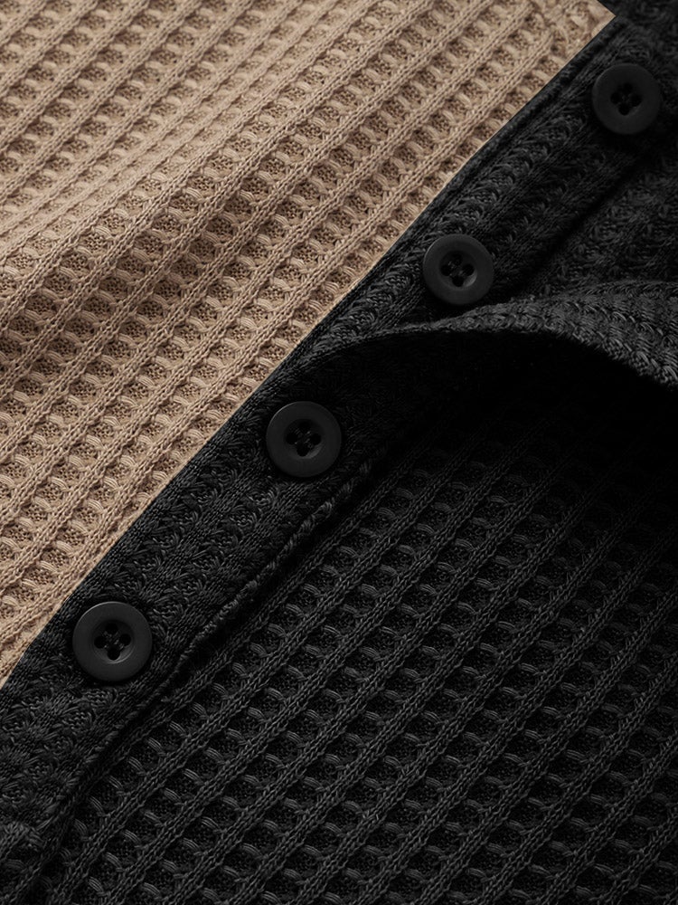 Men's Two-Tone Stitching Knitted Button T-Shirt | Short Sleeve Style