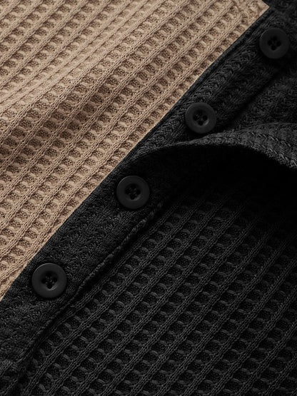 Men's Two-Tone Stitching Knitted Button T-Shirt | Short Sleeve Style
