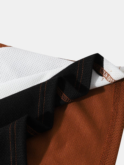 Men's Knit Color Block Panel T-Shirt | Loose Preppy Patchwork Short Sleeve