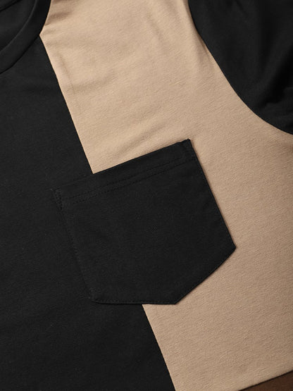 Men's Tricolor Patchwork Pocket T-Shirt | Crew Neck Short Sleeve Style