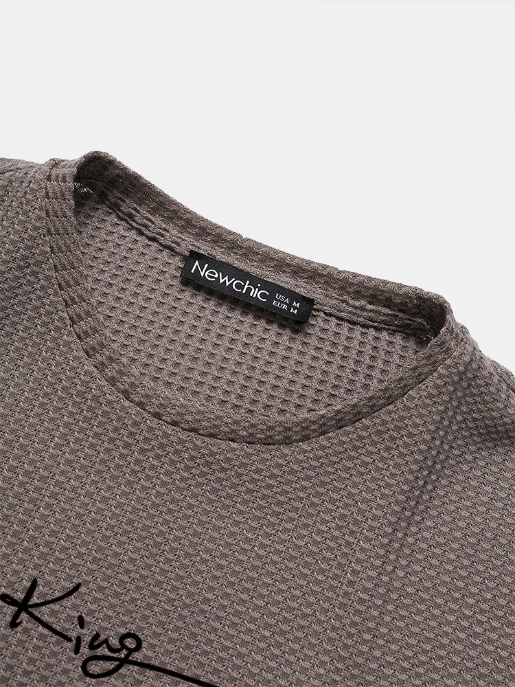 Men's King Letter Embroidery T-Shirt | Casual Knitted Texture Short Sleeve