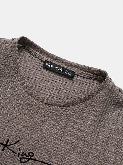 Men's King Letter Embroidery T-Shirt | Casual Knitted Texture Short Sleeve