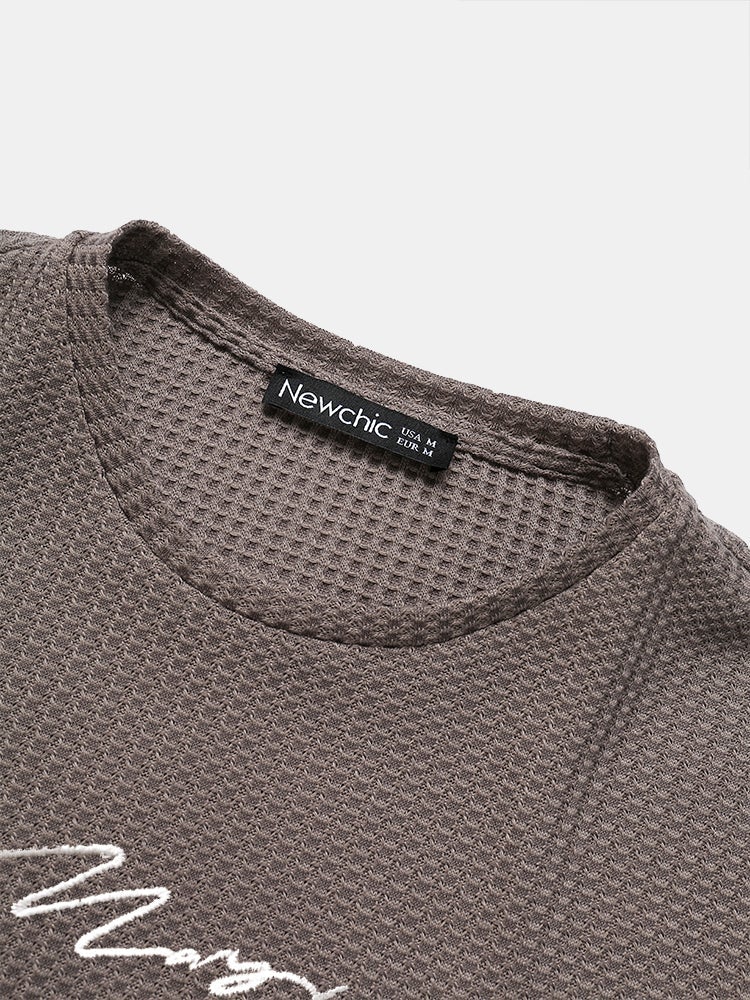 Men's Script Embroidered T-Shirt | Knit Texture Casual Short Sleeve Style