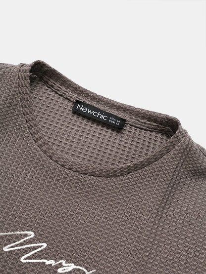 Men's Script Embroidered T-Shirt | Knit Texture Casual Short Sleeve Style
