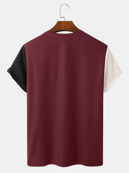 Men's Tricolor Knitted Texture T-Shirt | Embroidery Short Sleeve Style