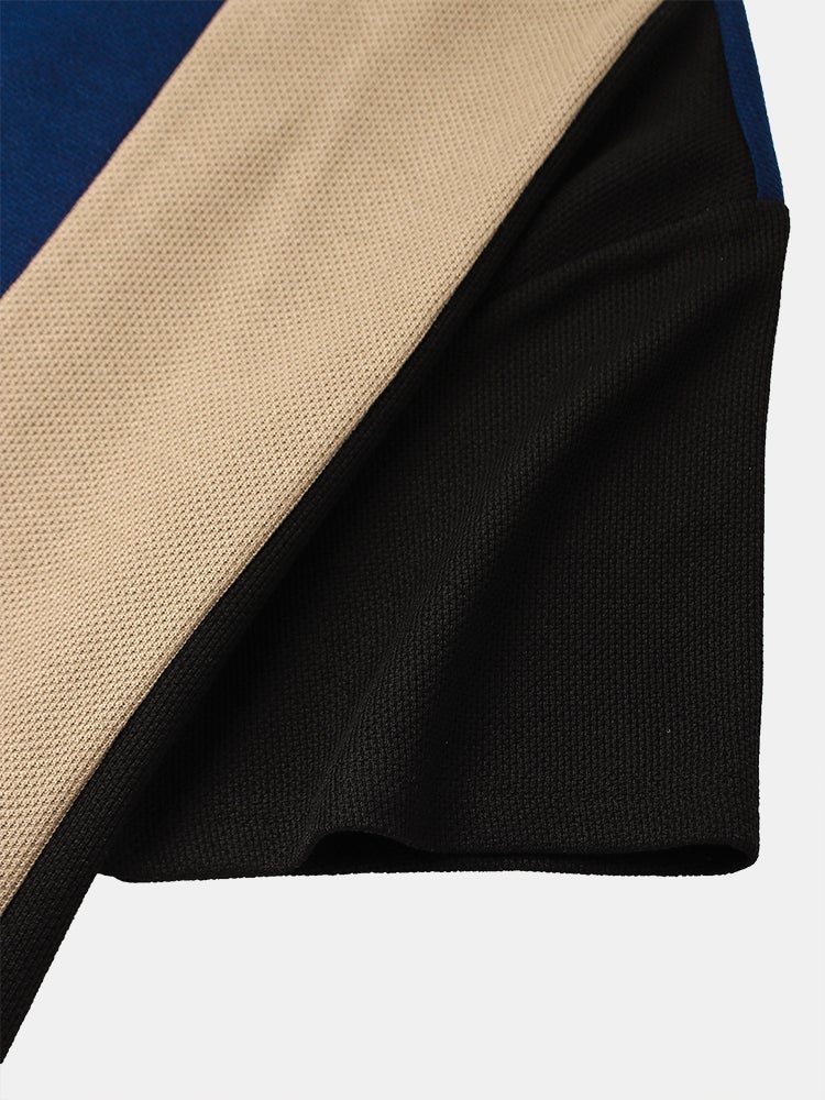 Men's Knitted Contrasting Color T-Shirt | Short Sleeve Stitching Style