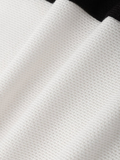 Men's Knit Two-Tone Patchwork T-Shirt | Embroidered Preppy Short Sleeve Style