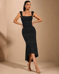 Square Neck High-Low Midi Dress in Classic Black