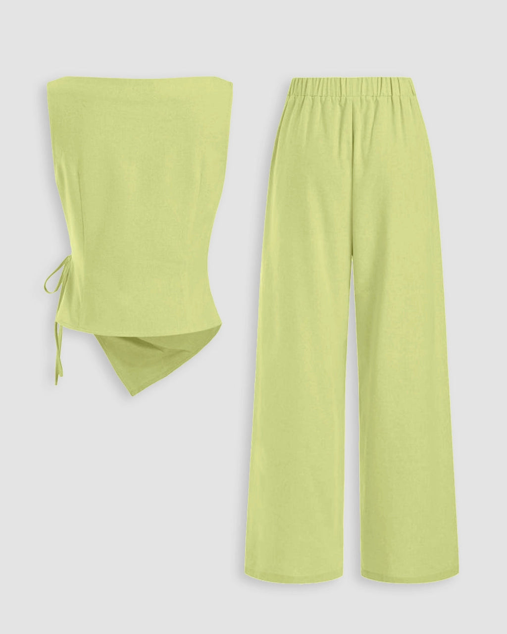 Wrap Tie Asymmetrical Hem Top and Wide Leg Trouser Coord Set in Lime Green