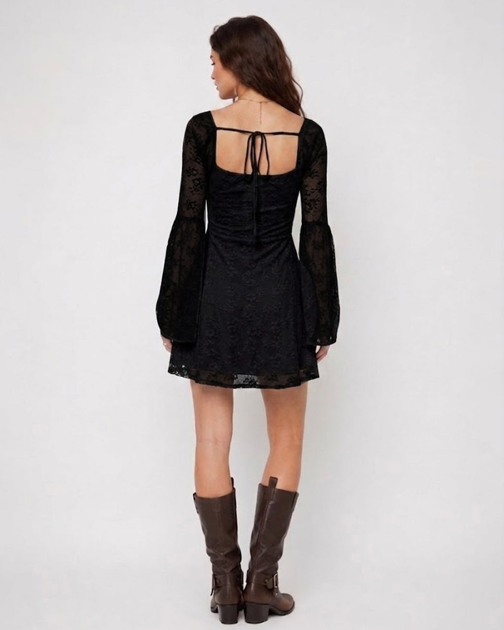 Sweetheart Neck Lace Fit & Flare Dress in Black