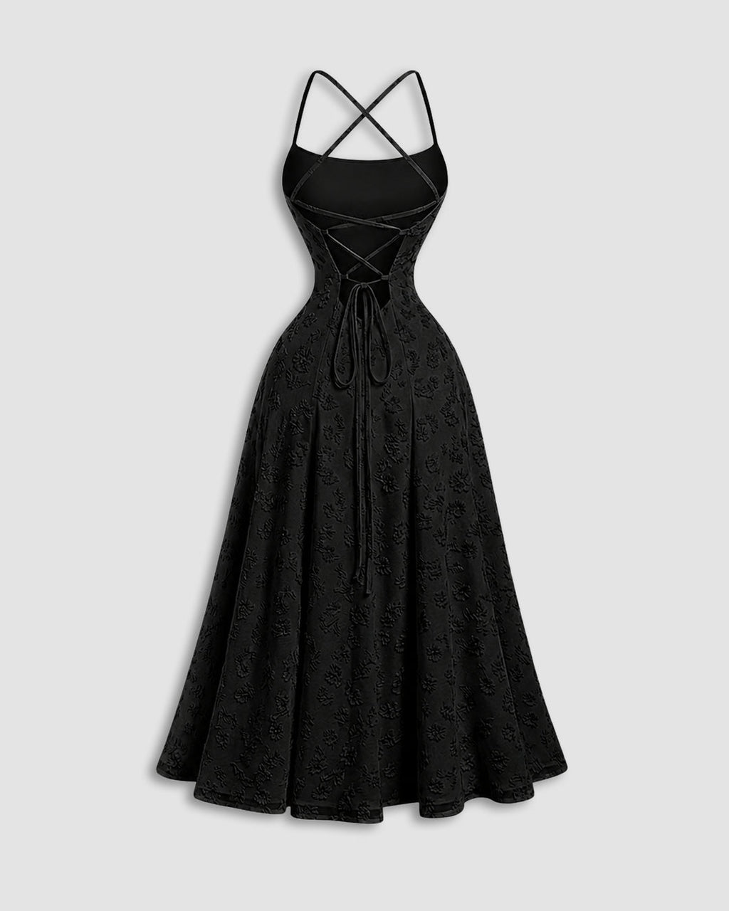 Backless Tie-Up Strap Maxi Dress in Classic Black