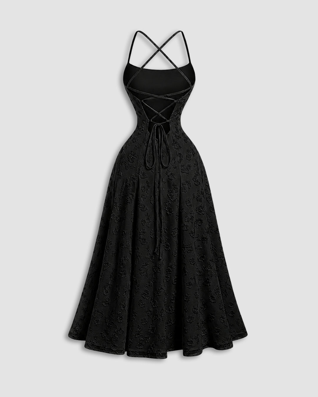 Backless Tie-Up Strap Maxi Dress in Classic Black