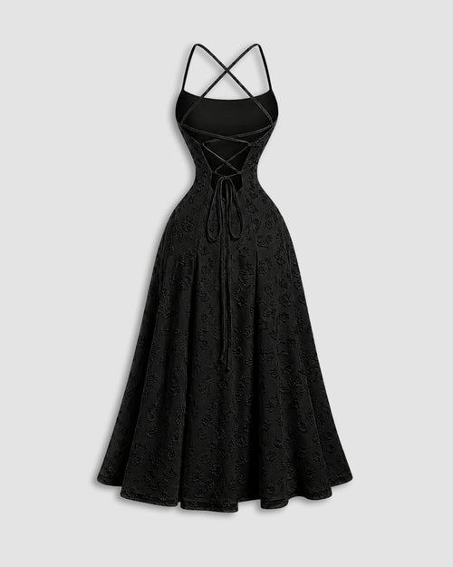 Backless Tie-Up Strap Maxi Dress in Classic Black