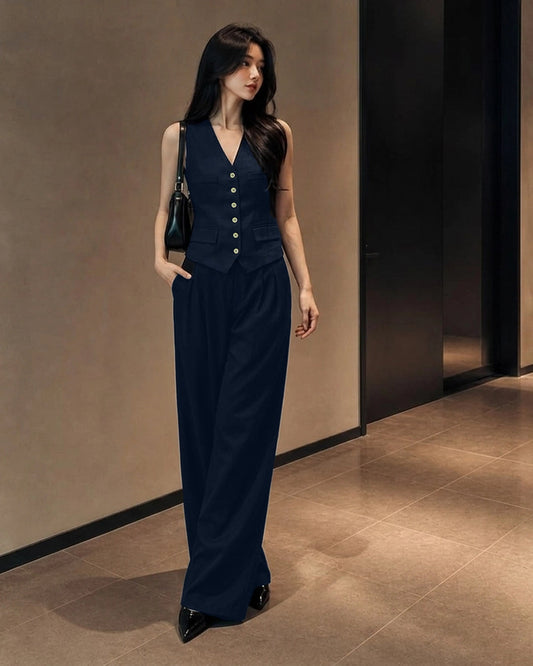 Bonus Cloth's V Neck Sleeveless Waistcoat and Trouser in Midnight Navy Blue