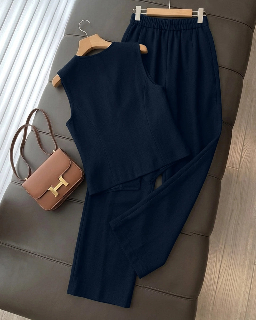V Neck Sleeveless Waistcoat and Trouser in Midnight Navy Blue