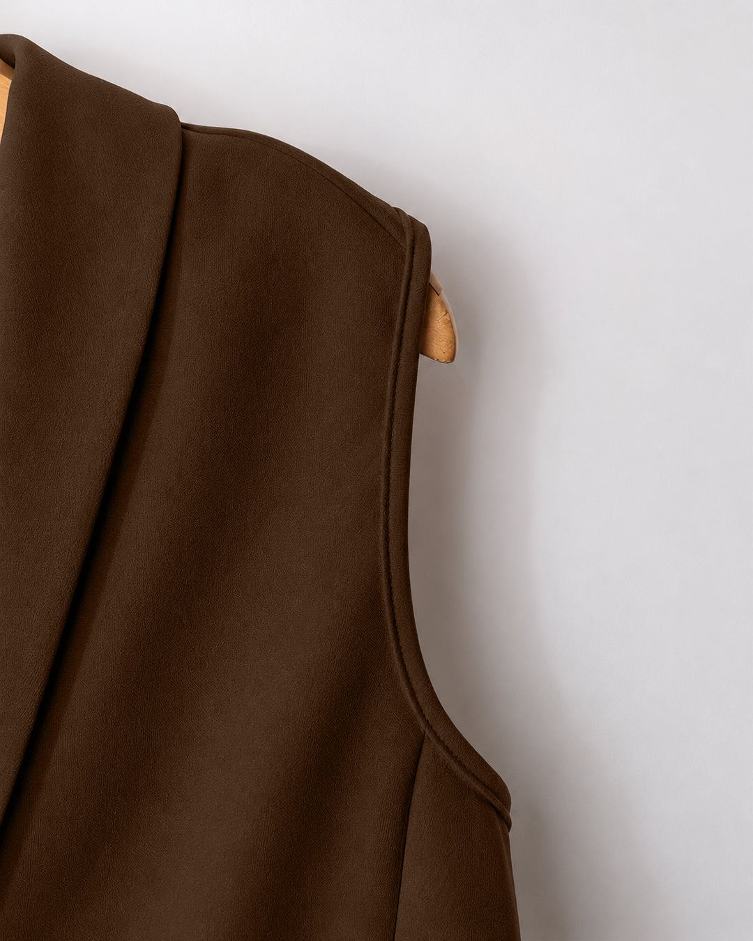Sleeveless V-Neck Vest Button Front Blazer Top and High-Waisted A-Line Pants in Chocolate Brown
