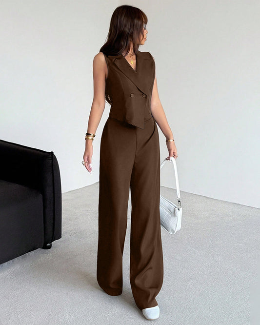 Bonus Cloth's Solid Wide Leg Sleeveless Jumpsuit in Cocoa Brown