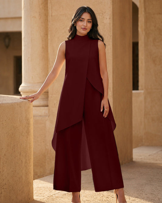 Bonus Cloth's High Neck Asymmetric Co-Ord Set in Cherry