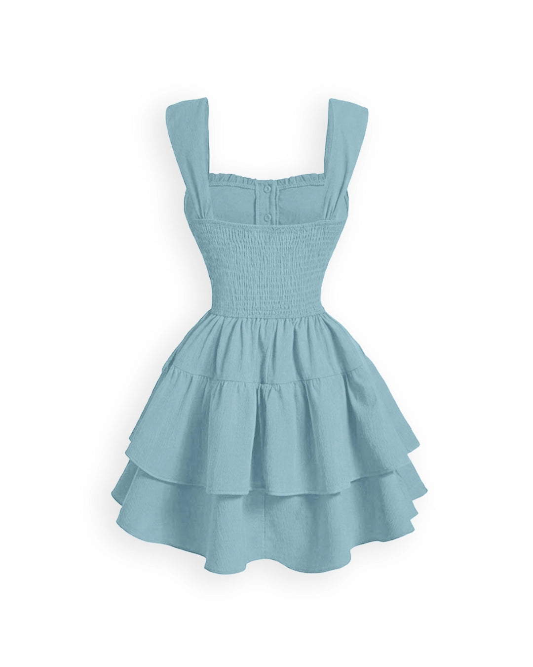 Ruched Bodice Button Front Tiered Mini Dress in Powder Blue