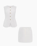 Button Down Vest Top and Mini Skirt Co-Ord Set in Classic White