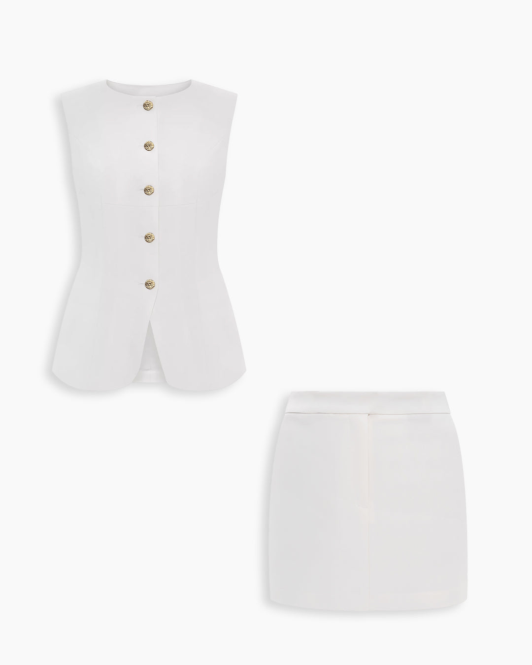 Button Down Vest Top and Mini Skirt Co-Ord Set in Classic White