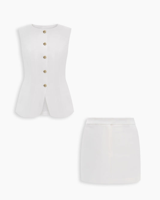 Bonus Cloth's Button Down Vest Top and Mini Skirt Co-Ord Set in Classic White