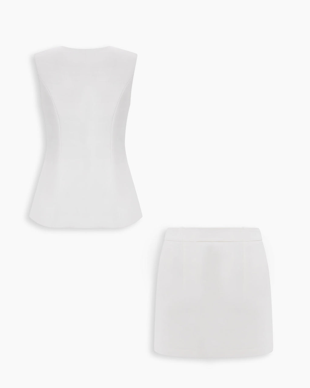 Button Down Vest Top and Mini Skirt Co-Ord Set in Classic White