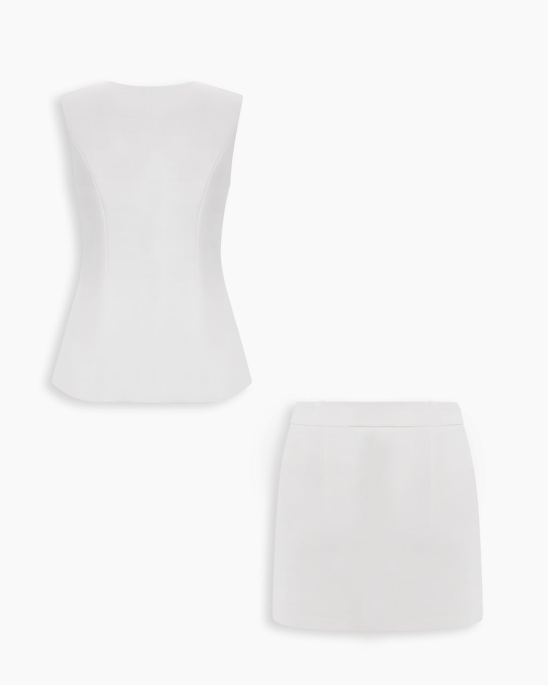 Button Down Vest Top and Mini Skirt Co-Ord Set in Classic White