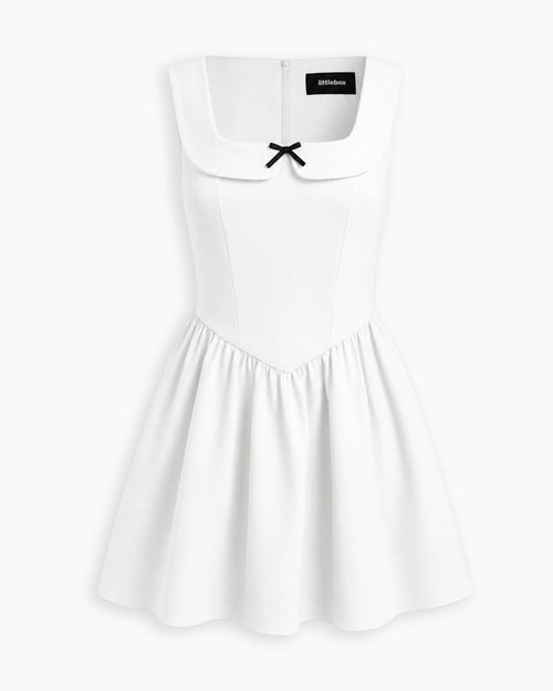 Bow Detail Fit and Flare Dress in Classic White