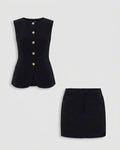 Button Down Vest Top and Mini Skirt Co-Ord Set in Classic Black