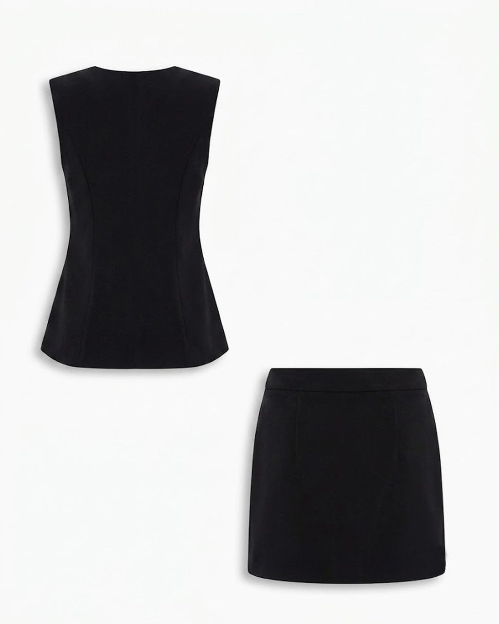 Button Down Vest Top and Mini Skirt Co-Ord Set in Classic Black