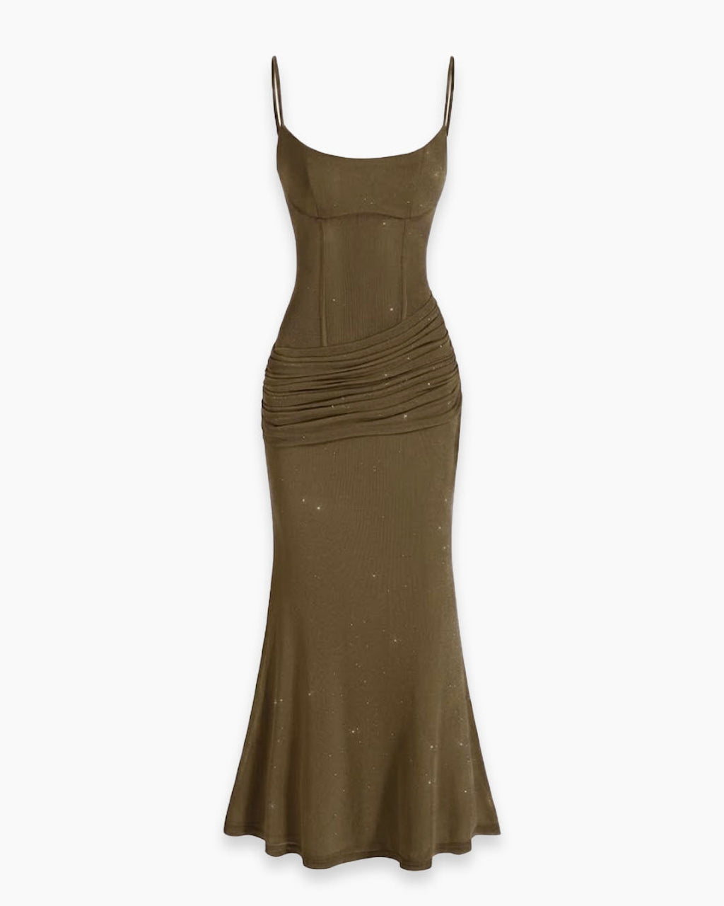 Ruched Mermaid Maxi Dress in Olive Green